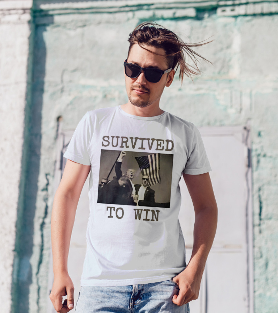 Survived To Win Trump American Flag T-Shirt