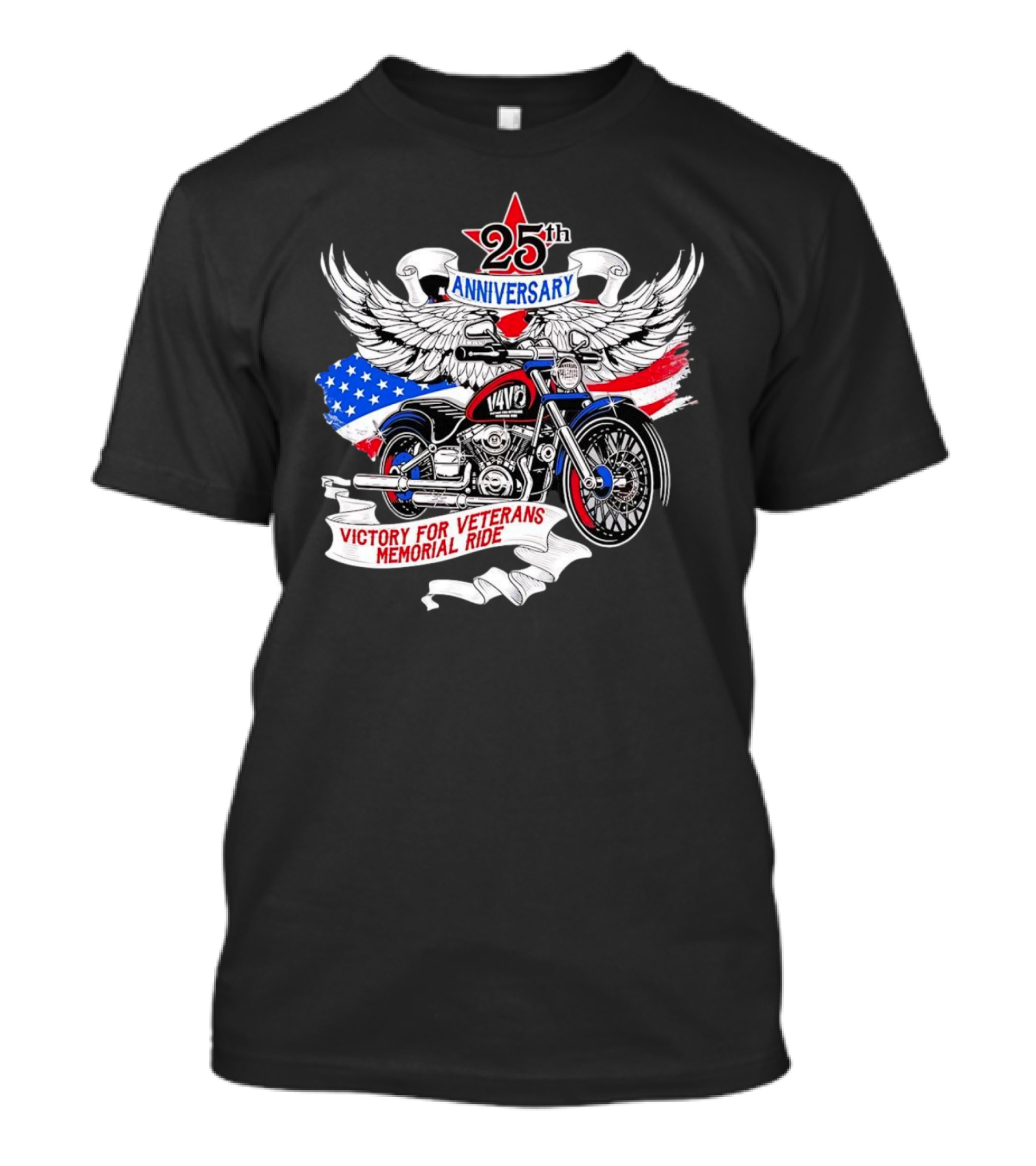 25th Anniversary Victory For Veterans Memorial Ride Motorcycle With Wings And Flag T-Shirt