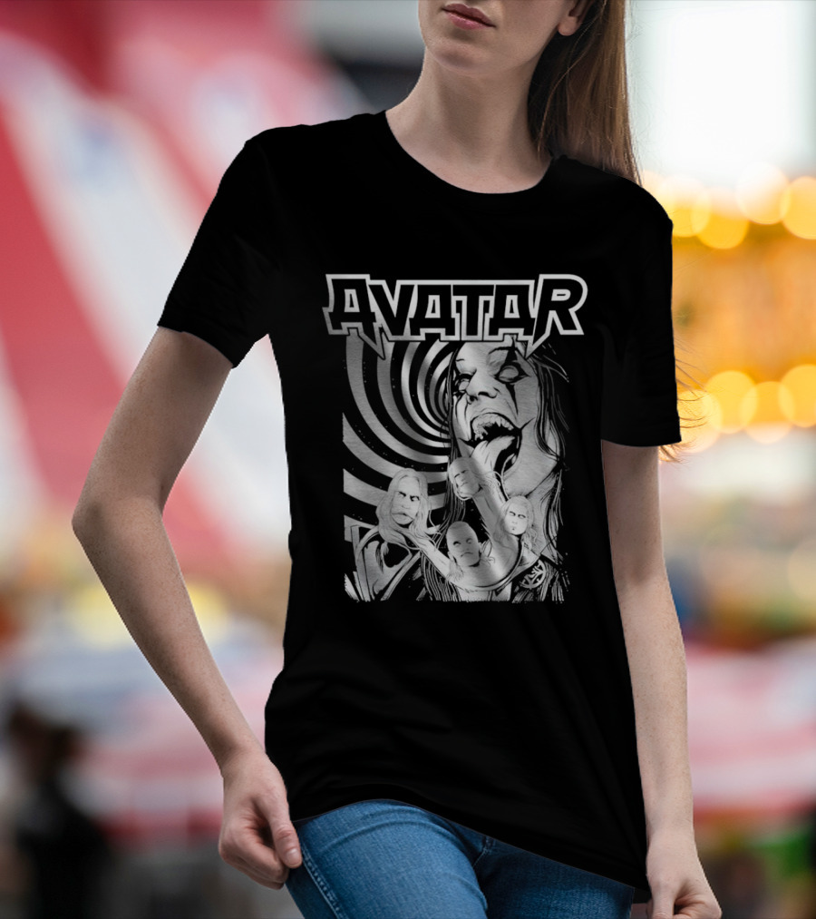 Avatar Band Graphic With Swirling Tongue Faces T-Shirt