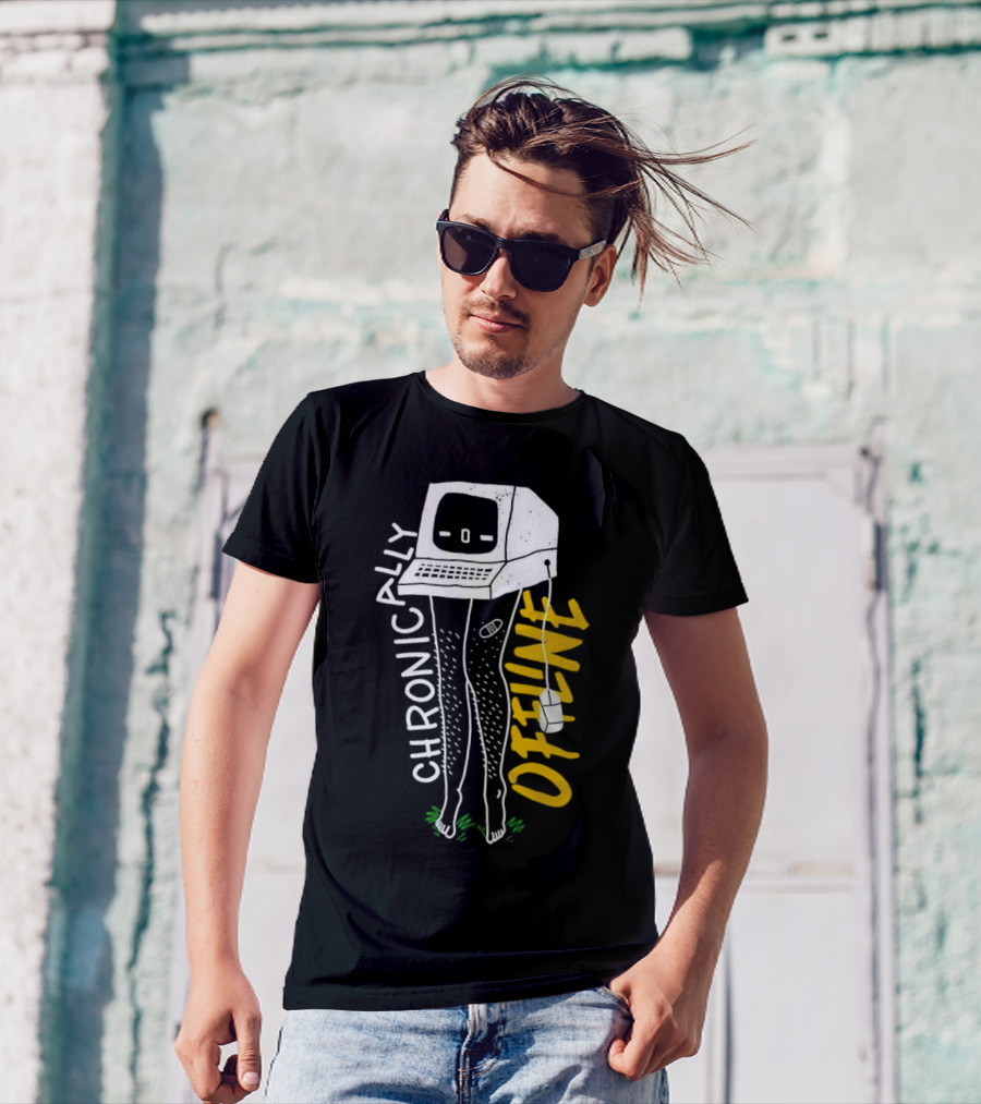 Chronically Offline Computer Head With Cable Legs T-Shirt