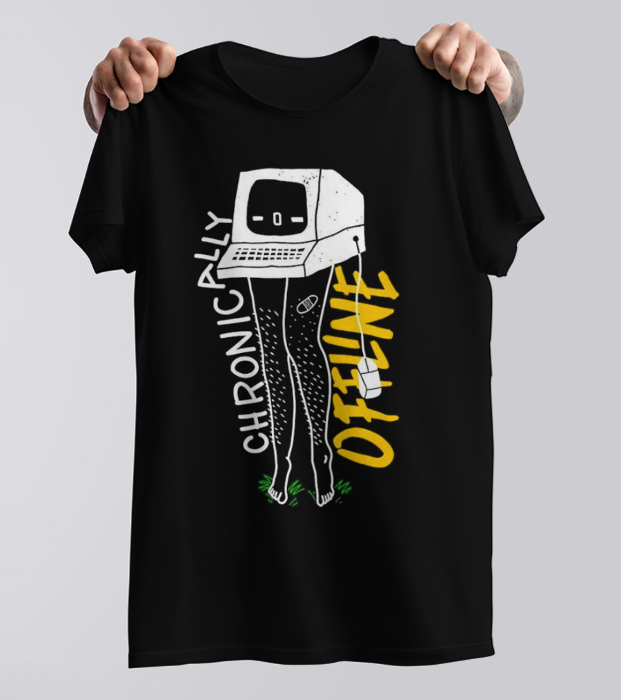 Chronically Offline Computer Head With Cable Legs T-Shirt