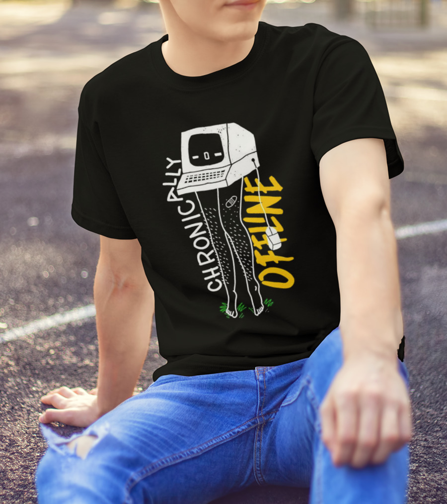 Chronically Offline Computer Head With Cable Legs T-Shirt
