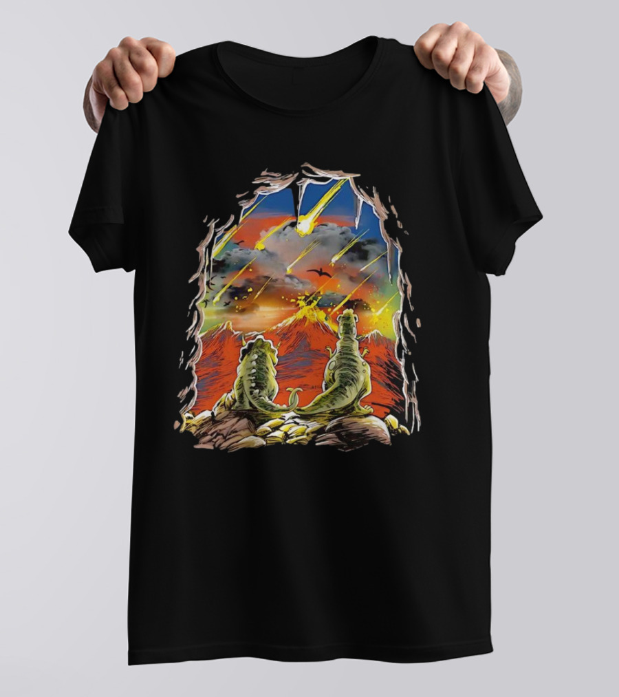 Dinosaur Project Extinction Meteor Apocalypse Volcanic Eruption Scene T-Shirt