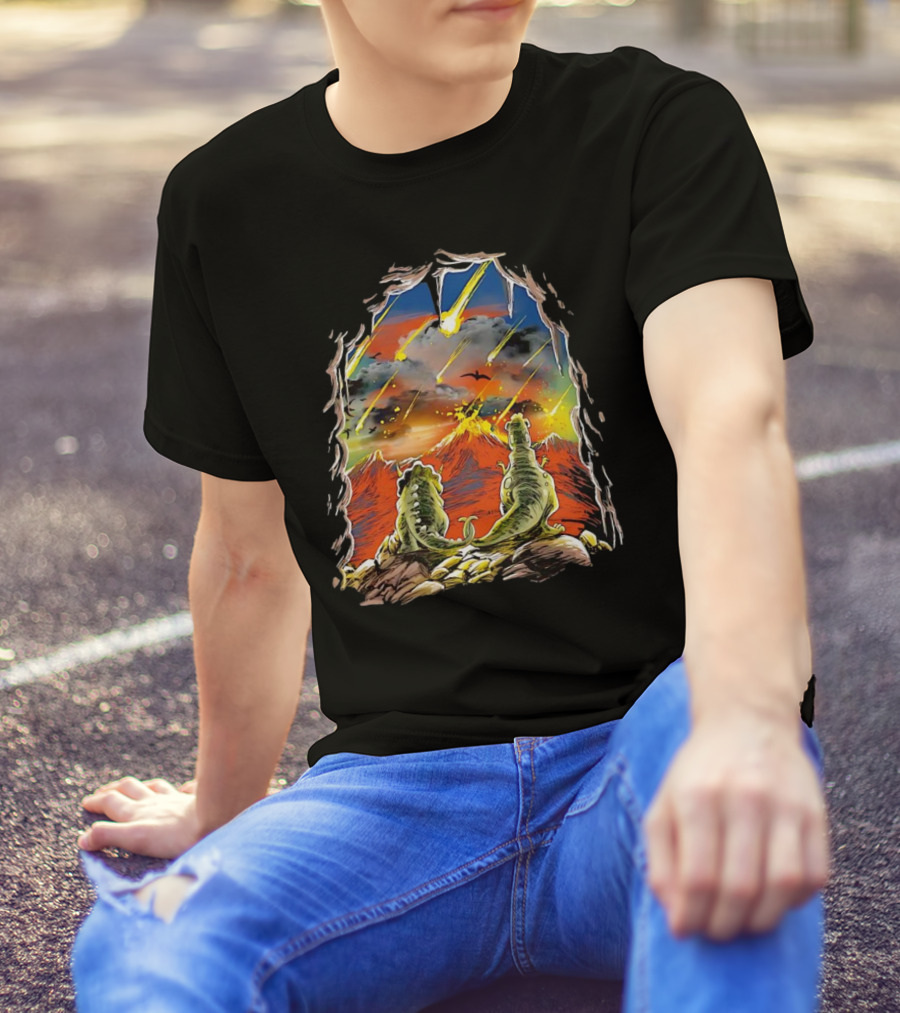 Dinosaur Project Extinction Meteor Apocalypse Volcanic Eruption Scene T-Shirt