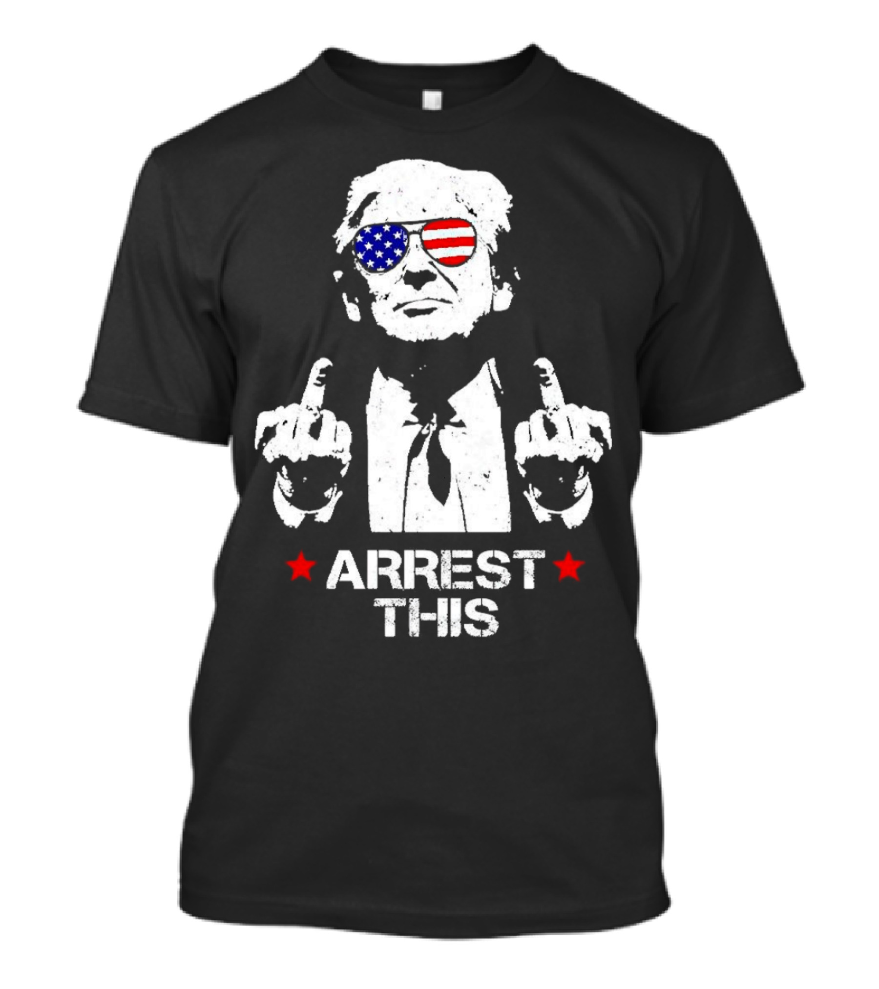 Donald Trump 2024 Arrest This American Flag Sunglasses Middle Finger Gesture T-Shirt