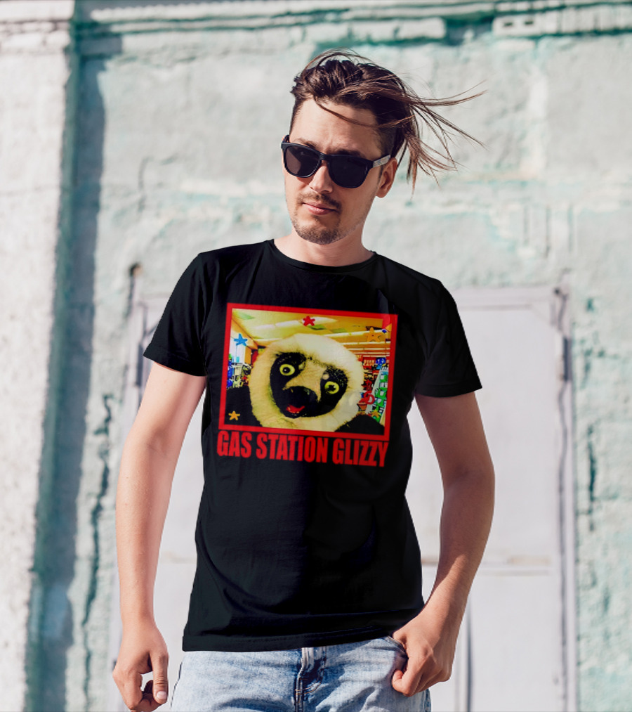 Gas Station Glizzy Funny Lemur Cartoon Inside Store T-Shirt