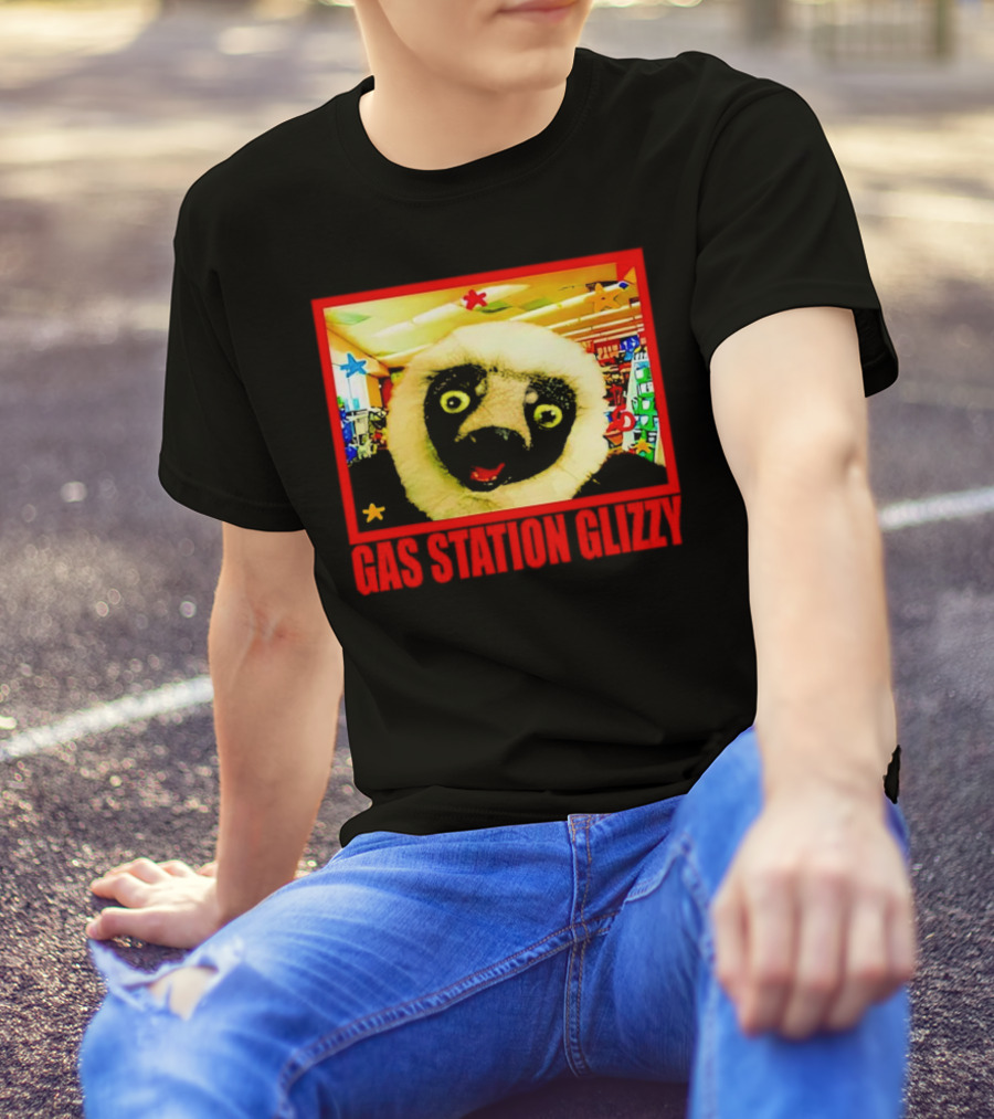 Gas Station Glizzy Funny Lemur Cartoon Inside Store T-Shirt