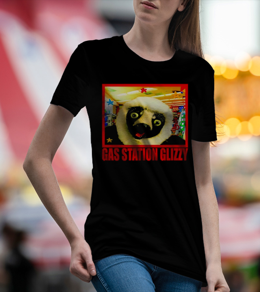 Gas Station Glizzy Funny Lemur Cartoon Inside Store T-Shirt