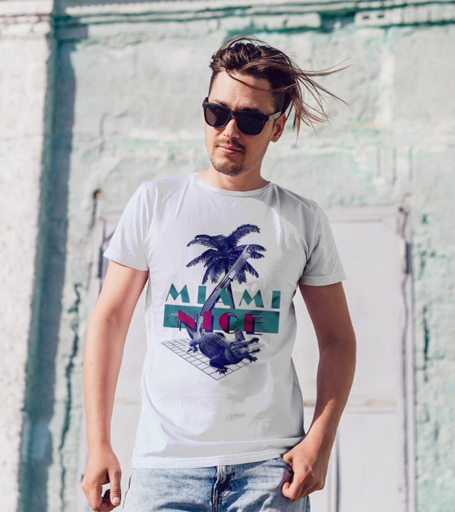Miami Nice Gator Palm Tree Neon Vibes T-Shirt