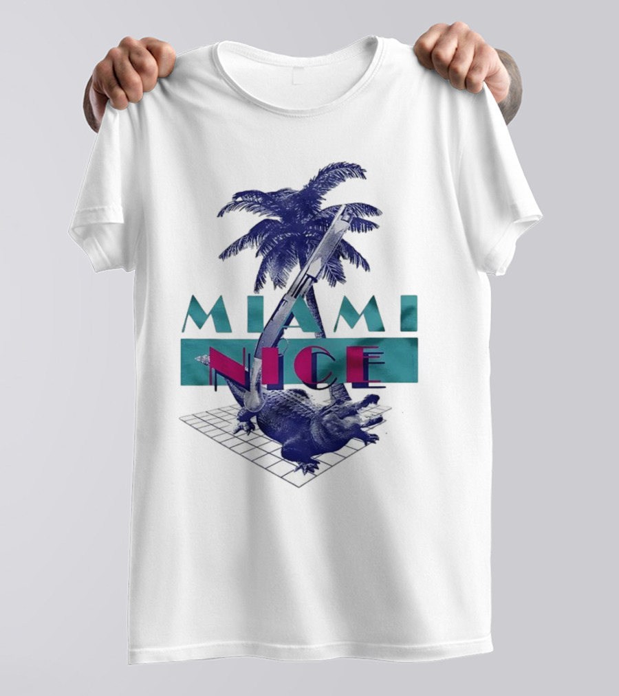 Miami Nice Gator Palm Tree Neon Vibes T-Shirt