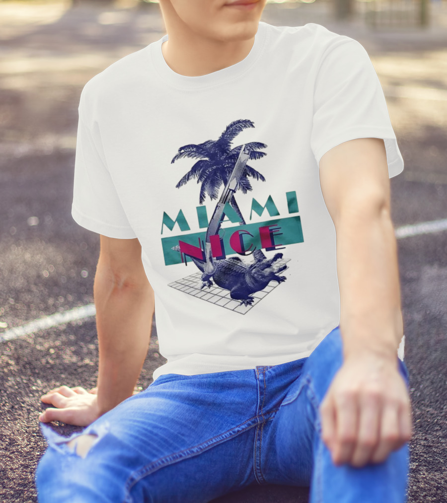 Miami Nice Gator Palm Tree Neon Vibes T-Shirt