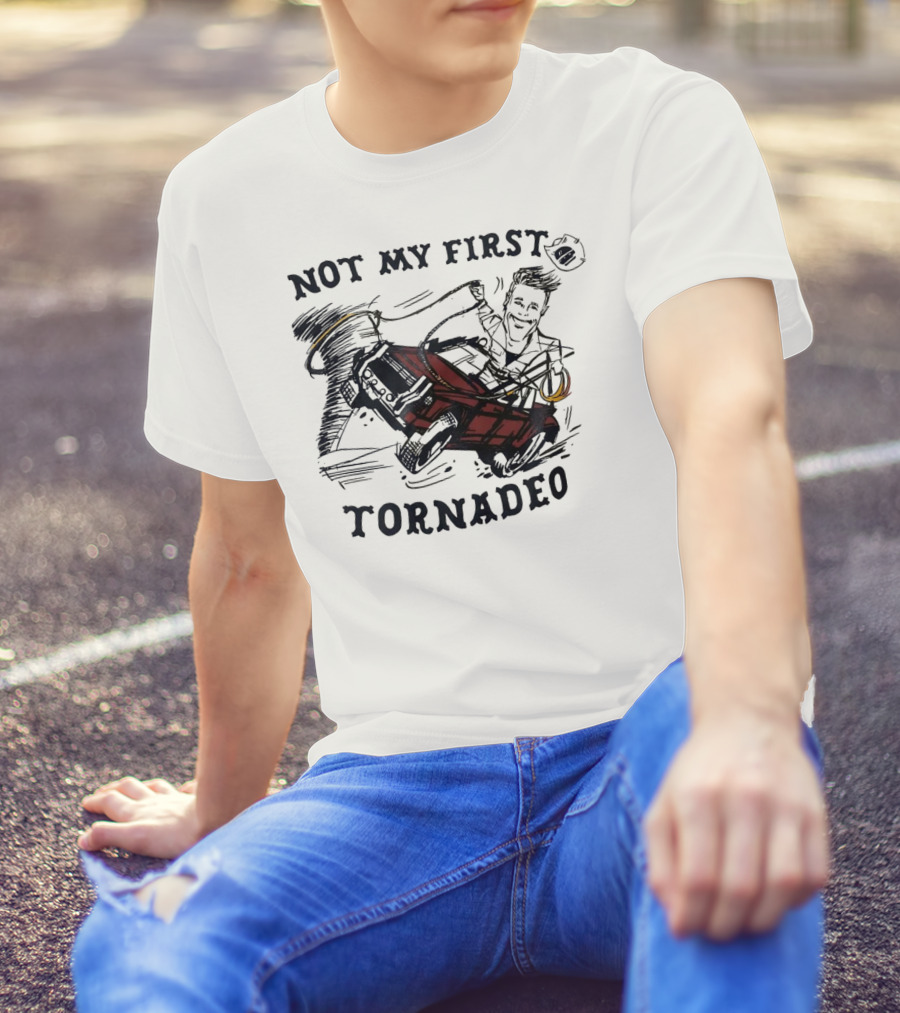 Not My First Tornadeo Glen Powell Riding Red Car In Tornado Sketch T-Shirt