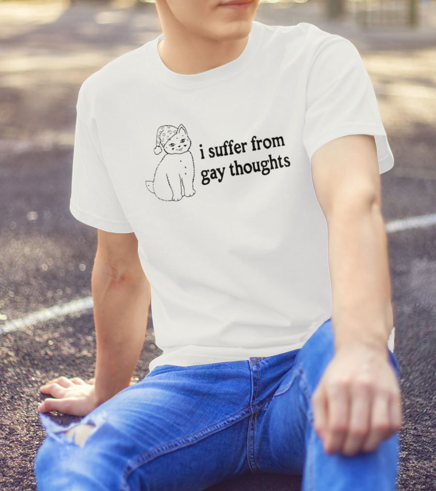 I Suffer From Gay Thoughts Cat Wearing Santa Hat T-Shirt