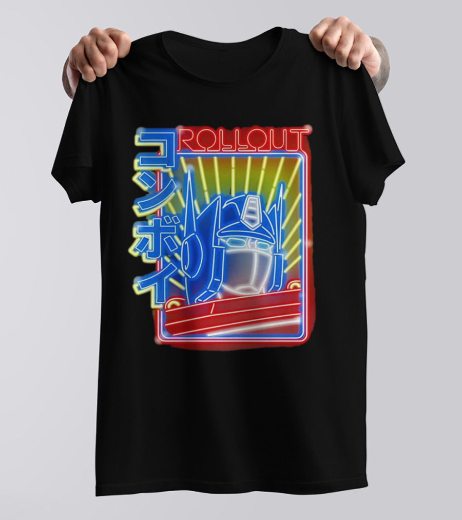Rollout Neon Prime Robot Head With Japanese Characters T-Shirt