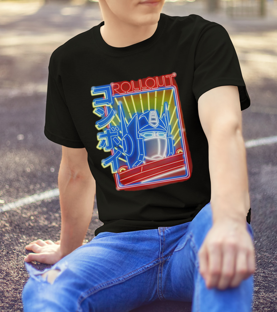 Rollout Neon Prime Robot Head With Japanese Characters T-Shirt