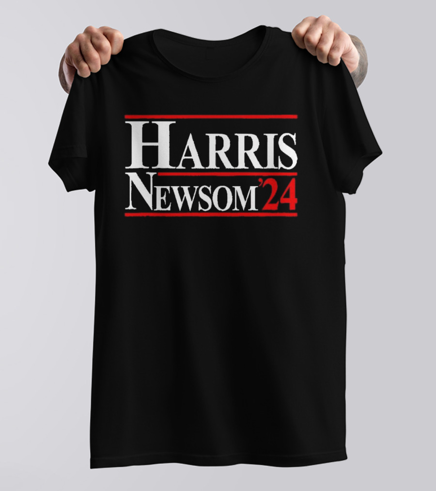Harris Newsom 2024 Presidential Campaign Bold White Red T-Shirt