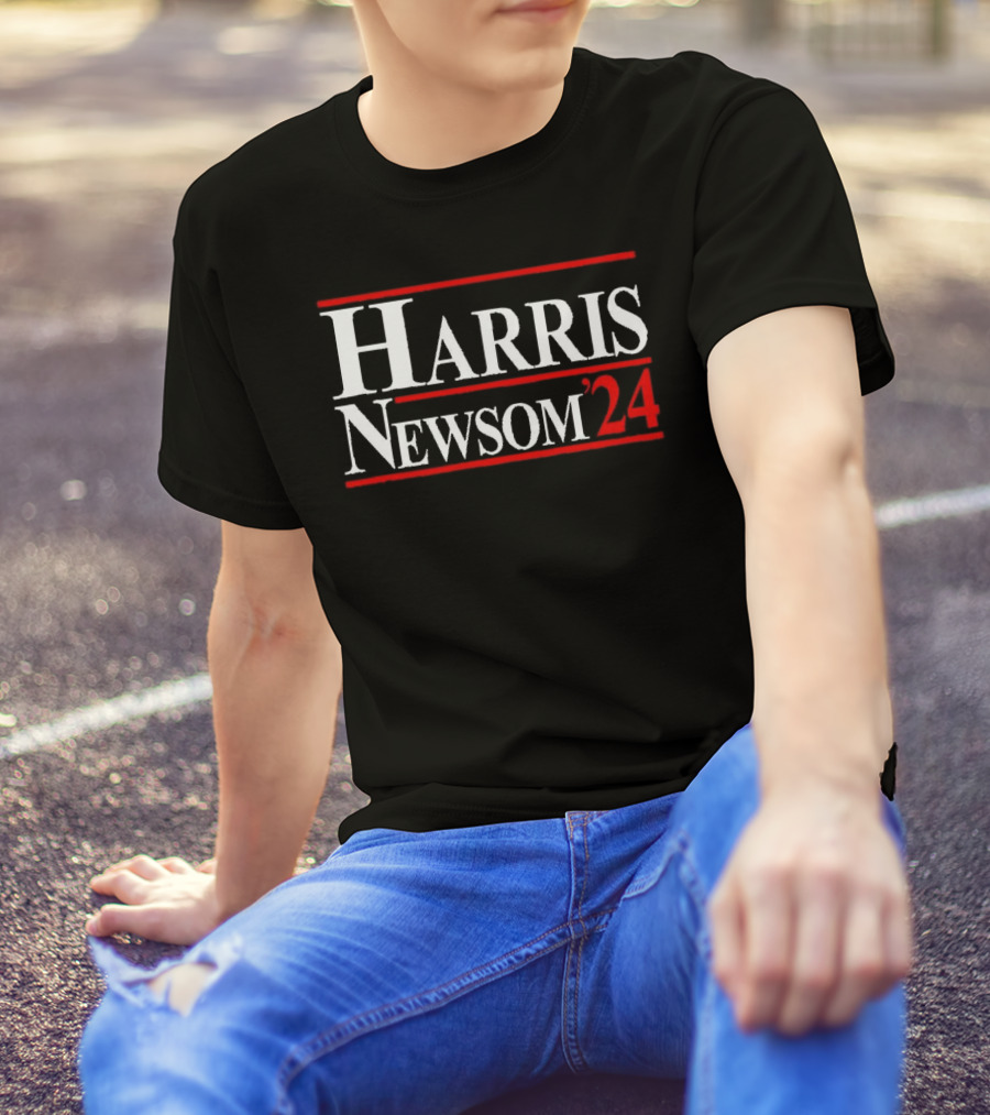 Harris Newsom 2024 Presidential Campaign Bold White Red T-Shirt