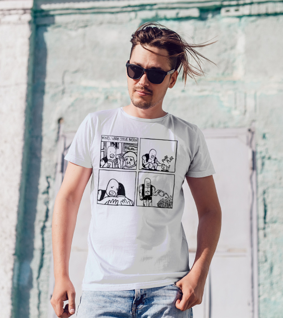 Kind Warm Steve Austin Reading, Petting Cat, Hugging, Watering Flowers T-Shirt