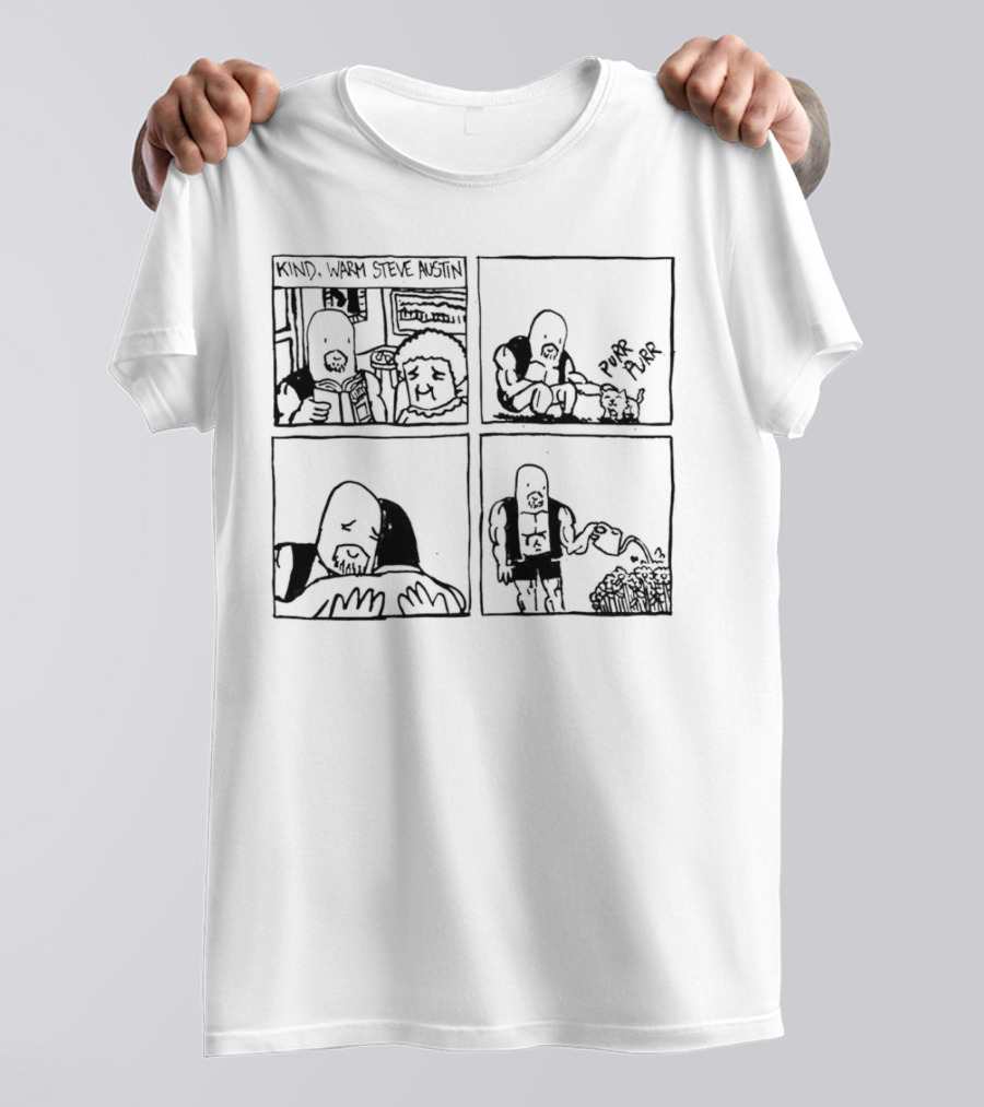 Kind Warm Steve Austin Reading, Petting Cat, Hugging, Watering Flowers T-Shirt