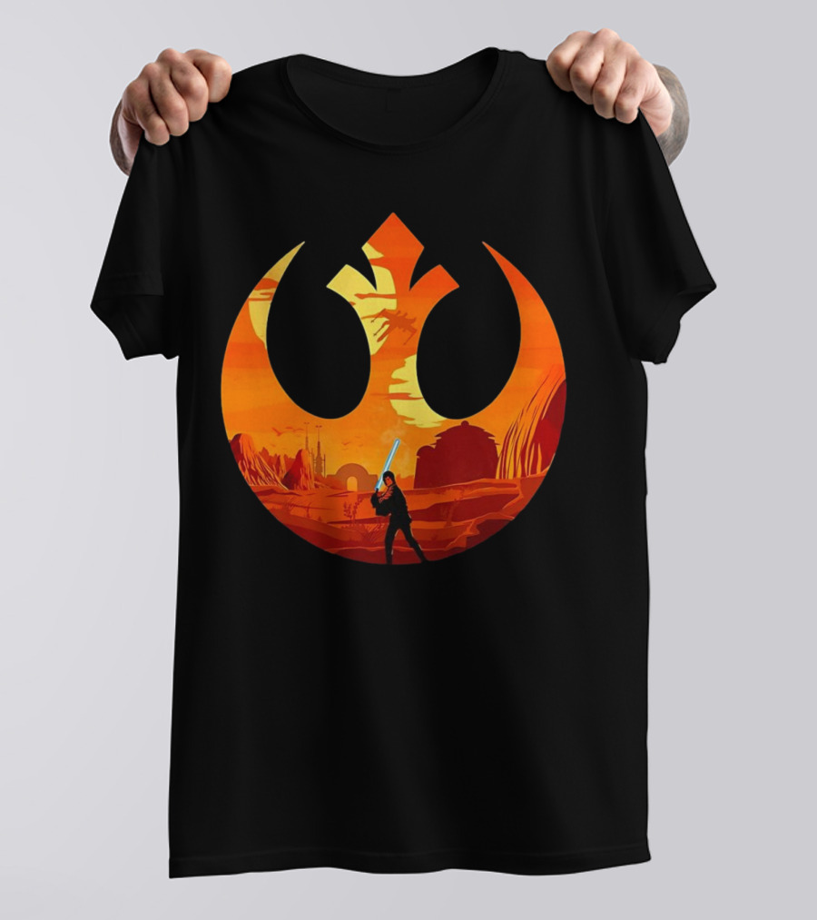 Luke Skywalker The Knight Farmer Tatooine Rebel Symbol Sunset Scene T-Shirt