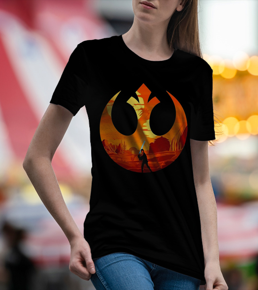 Luke Skywalker The Knight Farmer Tatooine Rebel Symbol Sunset Scene T-Shirt
