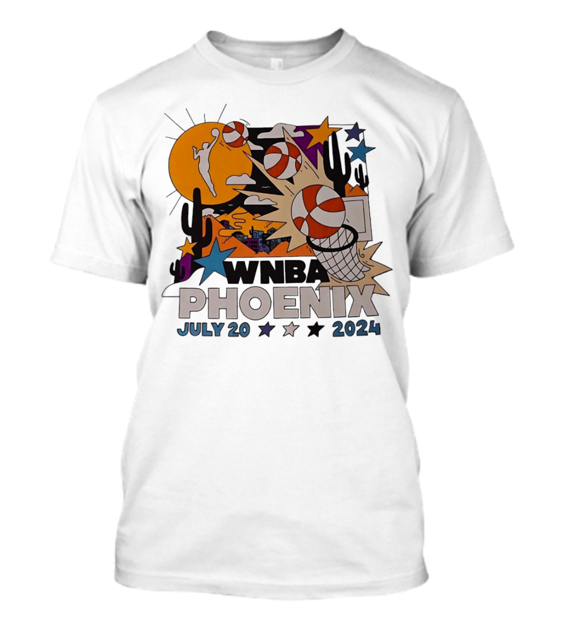 WNBA Phoenix July 20 2024 Basketball Cactus Desert Scene T-Shirt