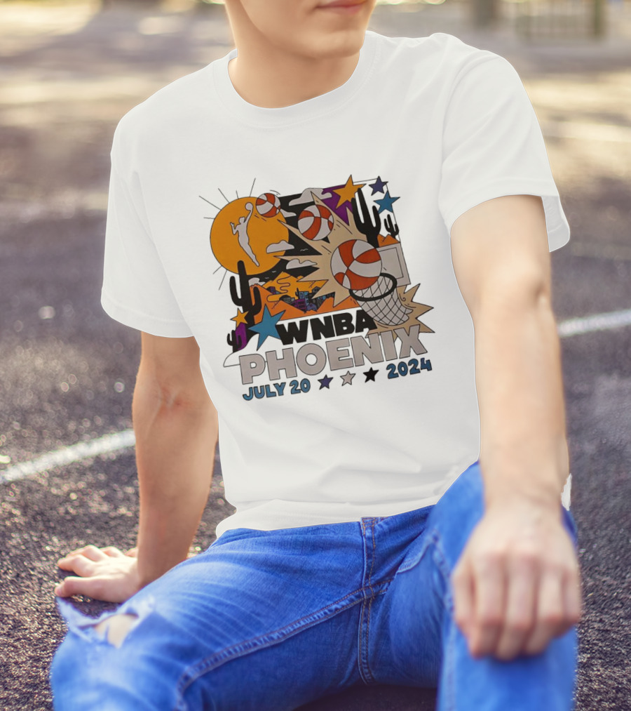 WNBA Phoenix July 20 2024 Basketball Cactus Desert Scene T-Shirt