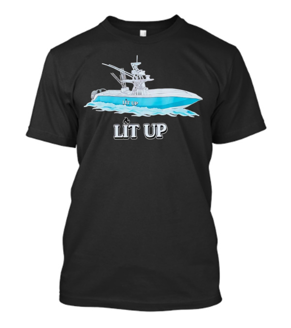 LIT UP Boat Illuminated With Blue Waves T-Shirt