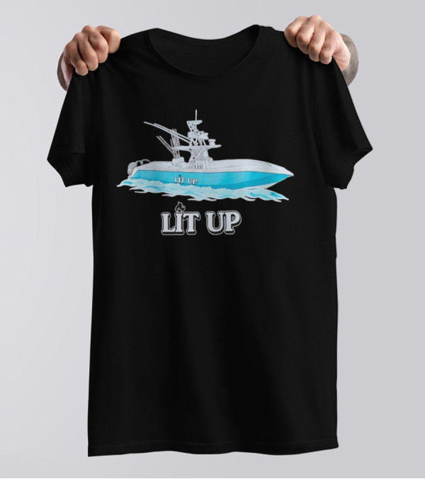 LIT UP Boat Illuminated With Blue Waves T-Shirt