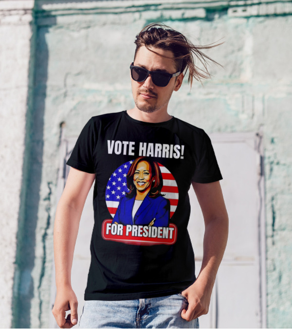 Vote Harris For President Kamala Harris American Flag Iconic Presidential Campaign T-Shirt