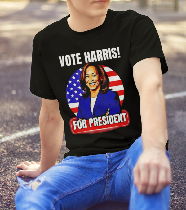 Vote Harris For President Kamala Harris American Flag Iconic Presidential Campaign T-Shirt