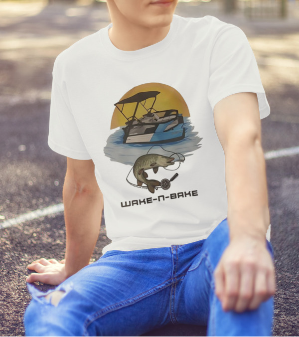 Wake N Bake Fishing Boat Sunrise Catch T-Shirt
