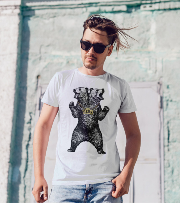 Double Osos Natural Bear Fierce Dual-Headed Roaring Emblem T-Shirt