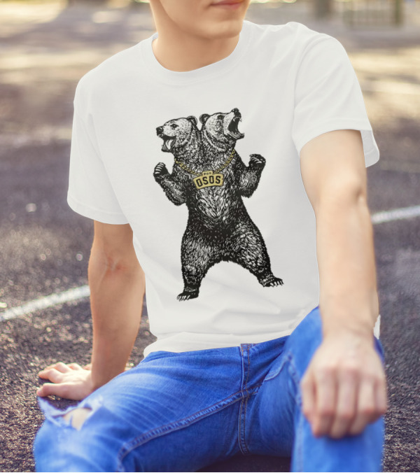 Double Osos Natural Bear Fierce Dual-Headed Roaring Emblem T-Shirt