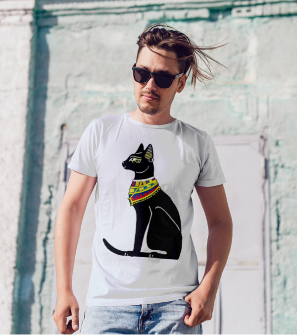 Egyptian Cat Black With Colorful Scarf T-Shirt