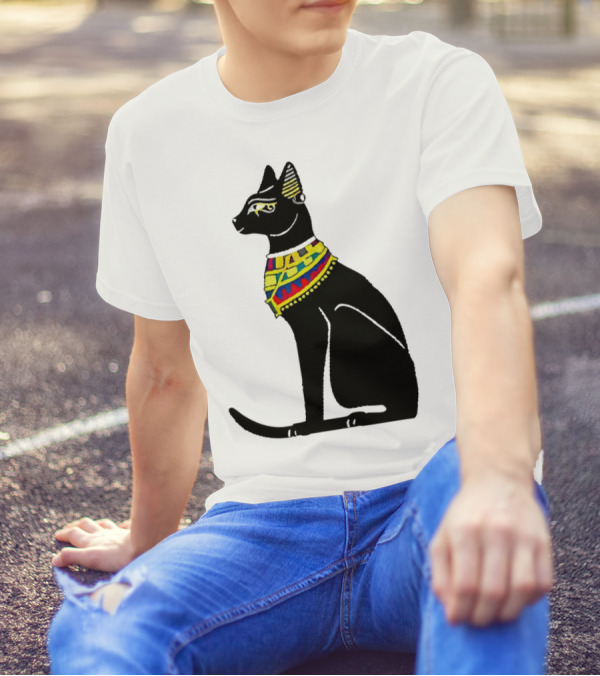 Egyptian Cat Black With Colorful Scarf T-Shirt