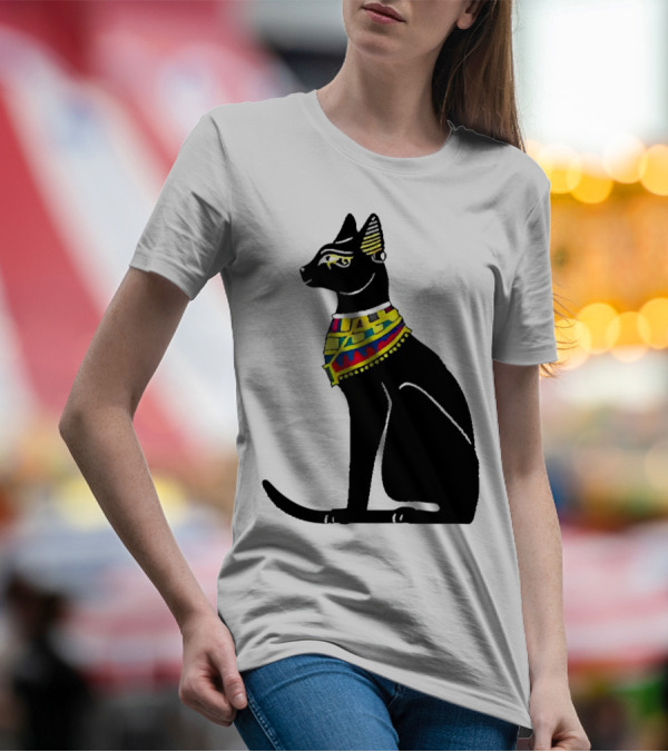 Egyptian Cat Black With Colorful Scarf T-Shirt