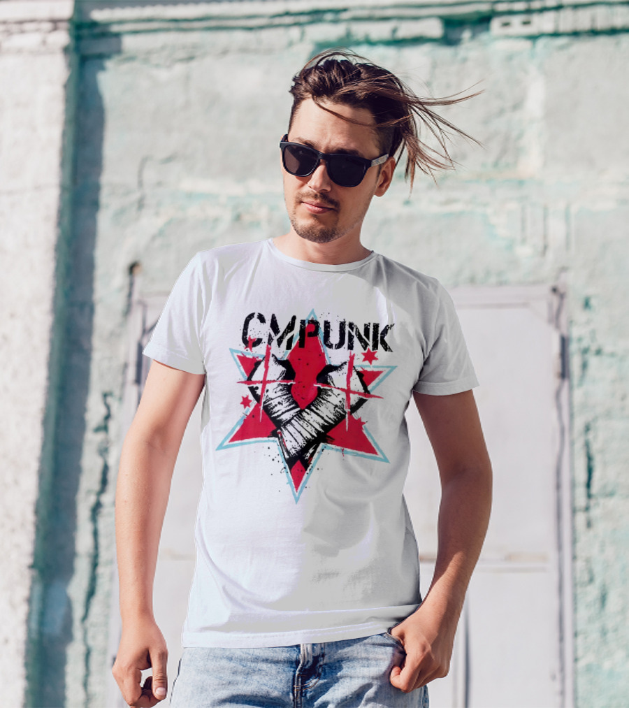 CM Punk Clobber McIntyre Logo Stars Fist Red Blue T-Shirt