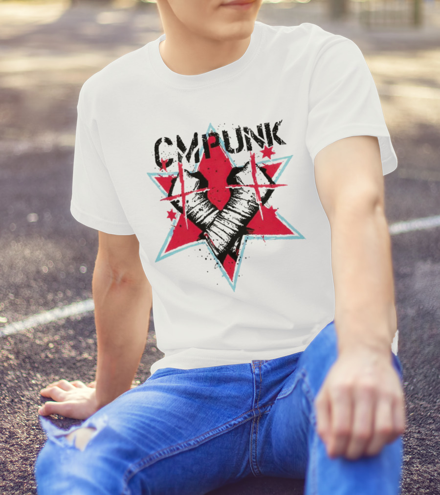 CM Punk Clobber McIntyre Logo Stars Fist Red Blue T-Shirt