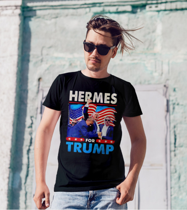 HERMES FOR TRUMP USA Patriotic Imagery With American Flags T-Shirt