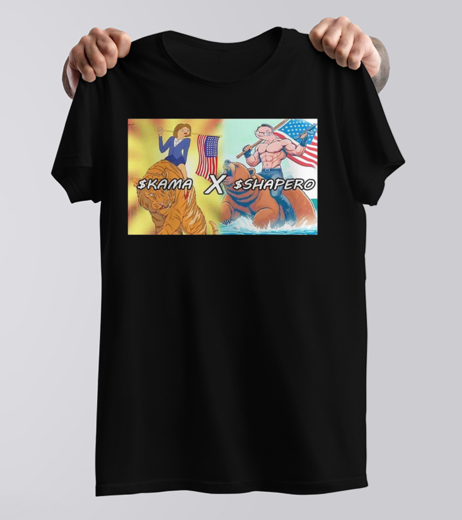Kama X Shapero USA Cartoon Tiger Bear Flag Showdown T-Shirt