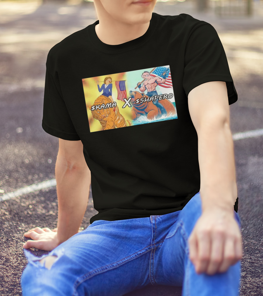 Kama X Shapero USA Cartoon Tiger Bear Flag Showdown T-Shirt