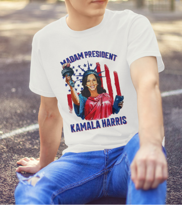 Madam President Kamala Harris Statue Of Liberty American Flag Stars T-Shirt