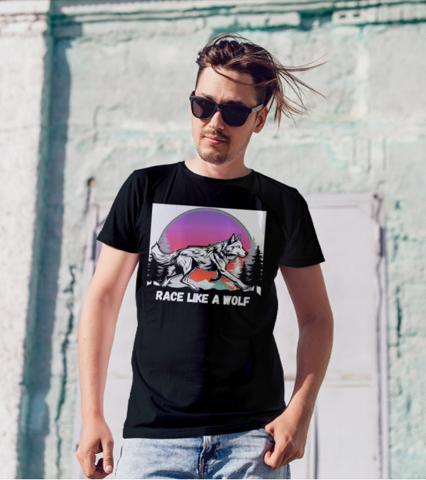 Race Like A Wolf Running Through Forest Silhouette At Sunset T-Shirt
