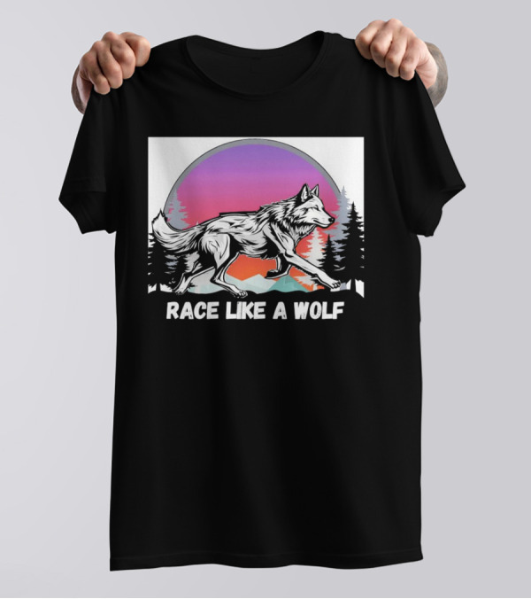 Race Like A Wolf Running Through Forest Silhouette At Sunset T-Shirt