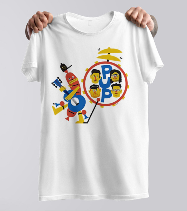 Band Of Wiener Pup Drum Faces And Guitar Character T-Shirt