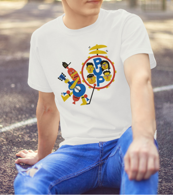 Band Of Wiener Pup Drum Faces And Guitar Character T-Shirt