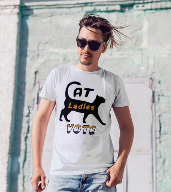 Cat Ladies Vote Black Cat Design With Purple And Orange Text T-Shirt