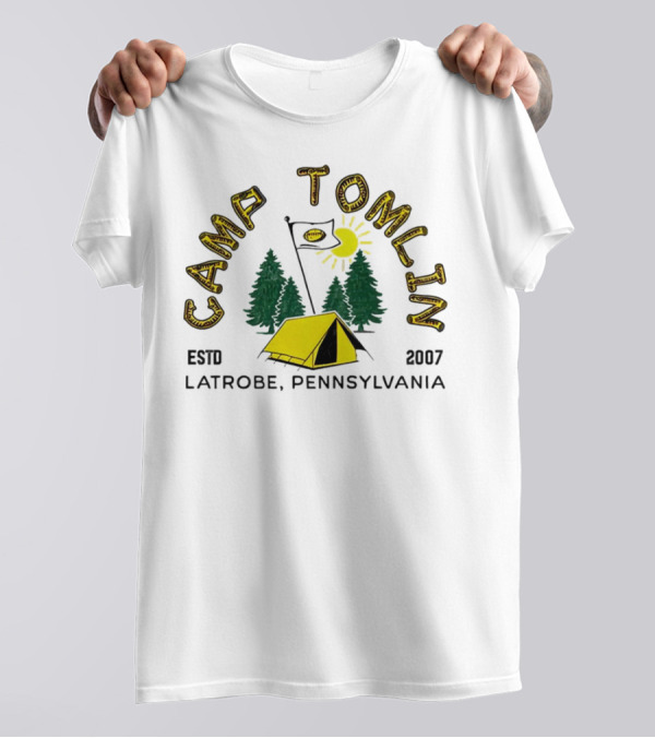 Camp Tomlin Established 2007 Latrobe Pennsylvania Football Camping Tent Trees Moon Sun T-Shirt