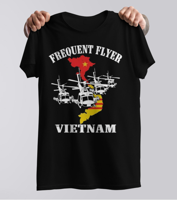 Frequent Flyer Helicopter Vietnam Map With Star And Stripes T-Shirt